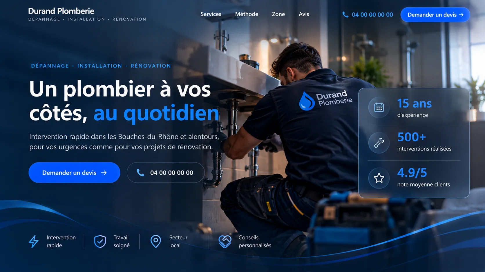 Durand Plomberie — Un plombier à vos côtés, au quotidien. Intervention rapide dans les Bouches-du-Rhône et alentours, pour vos urgences comme pour vos projets de rénovation.